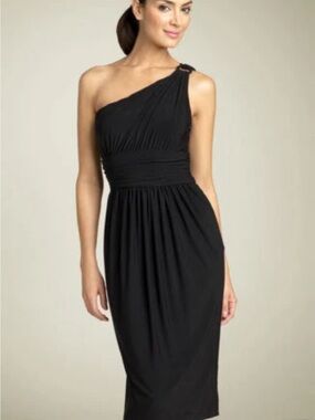 Maggy London One-Shoulder Black Ruched Cocktail Dress